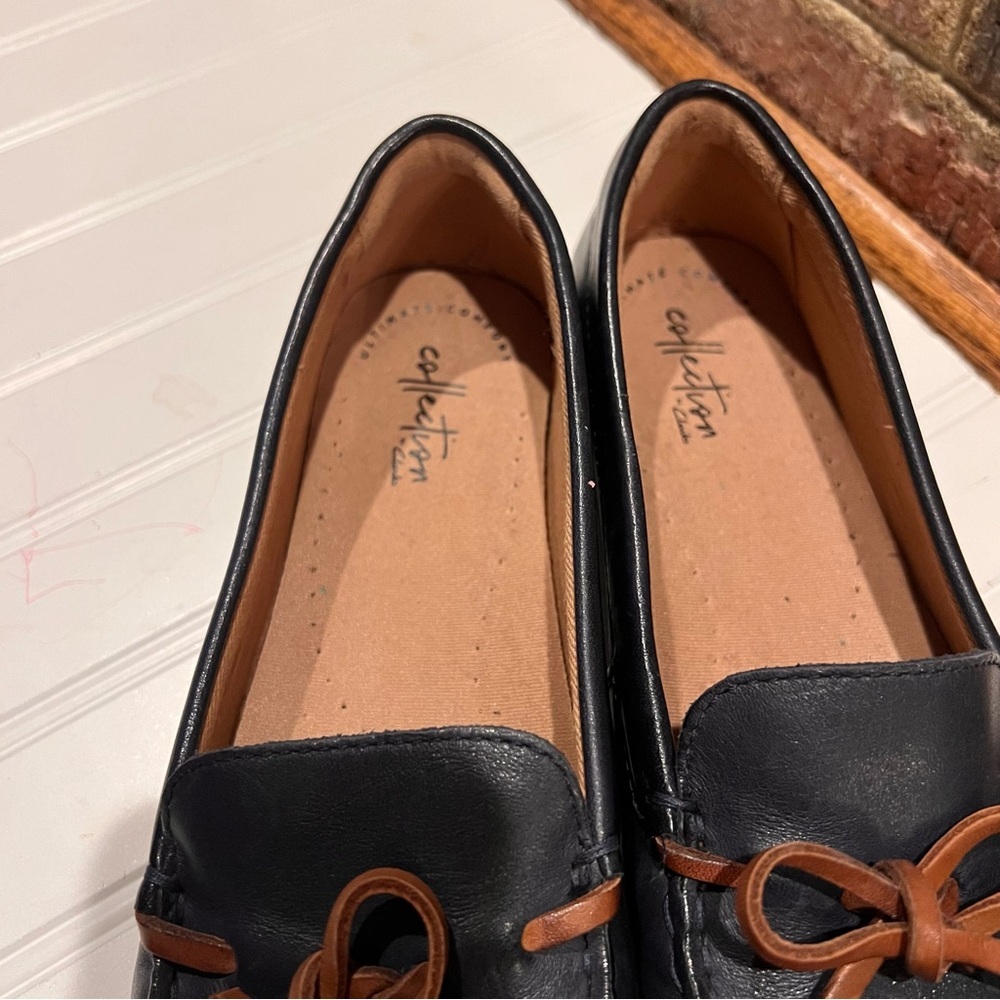 Clarks Collection Navy Leather Loafers Women’s 8.5M Driving Moccasins - Picture 6 of 11